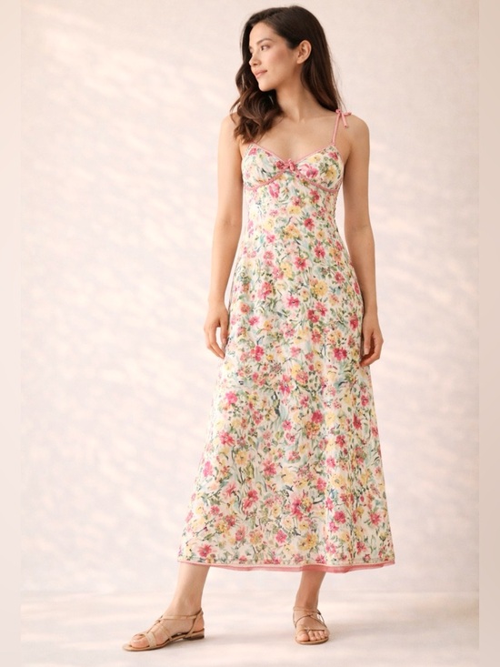 le chateau Dresses & Skirts - Y2K Silk Babydoll Midi Dress Beaded Empire Waist Romantic Sz L
